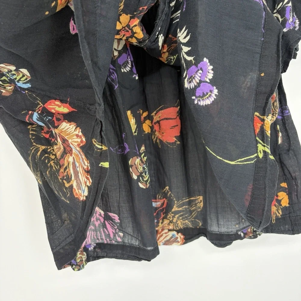 Free People Sweet Escape Top XS Black Floral Baby Doll Flutter Fairy Whimsical